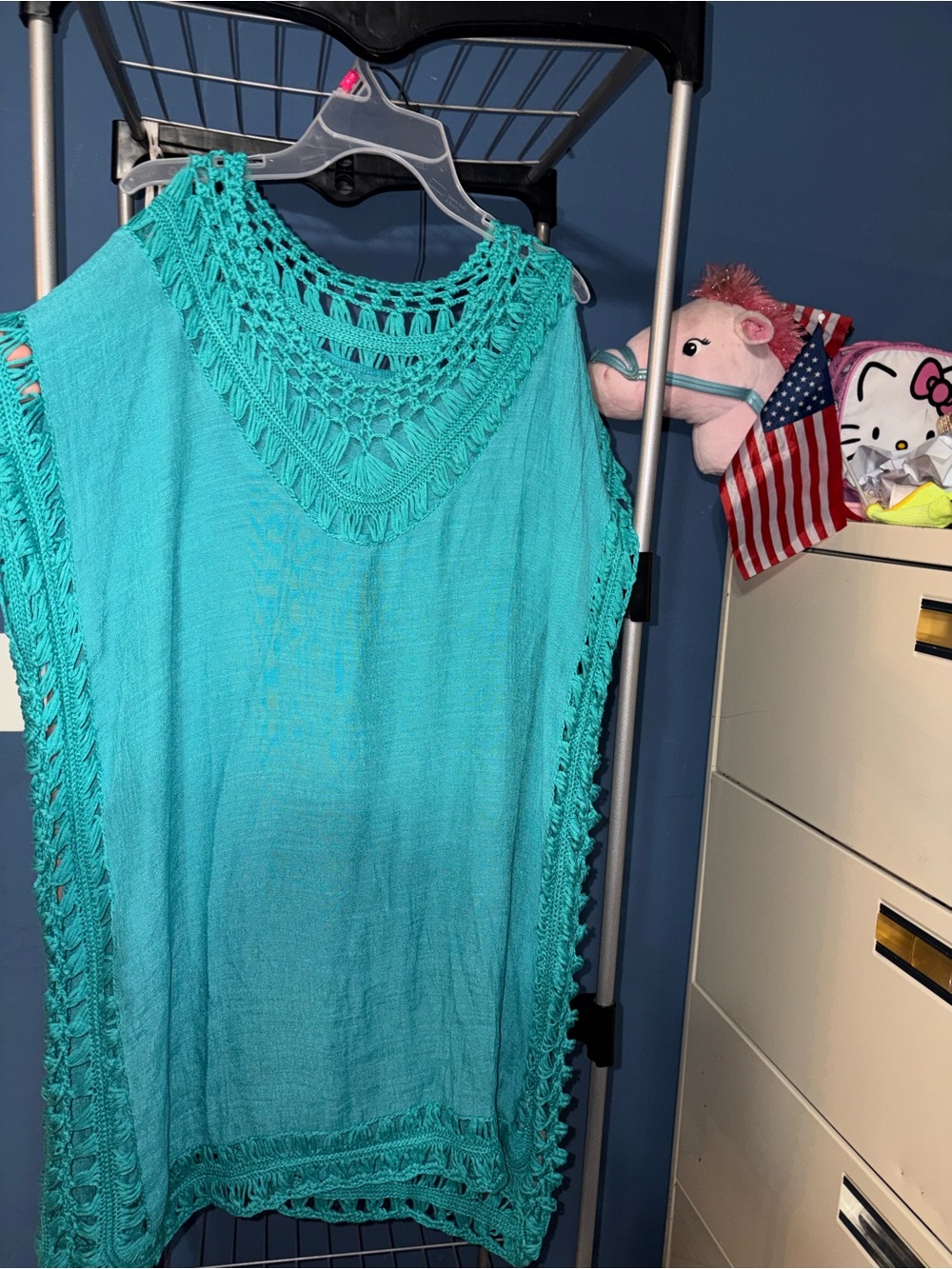 Crochet-Trim Turquoise Women's Tunic